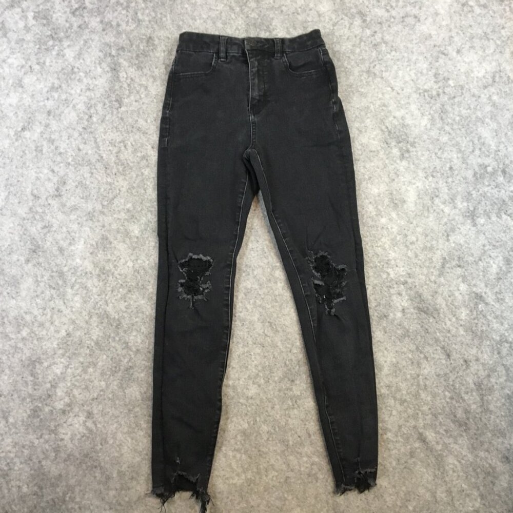 American Eagle Jeans 00 The Dream Jean Solid Black Distressed Destroyed Ripped